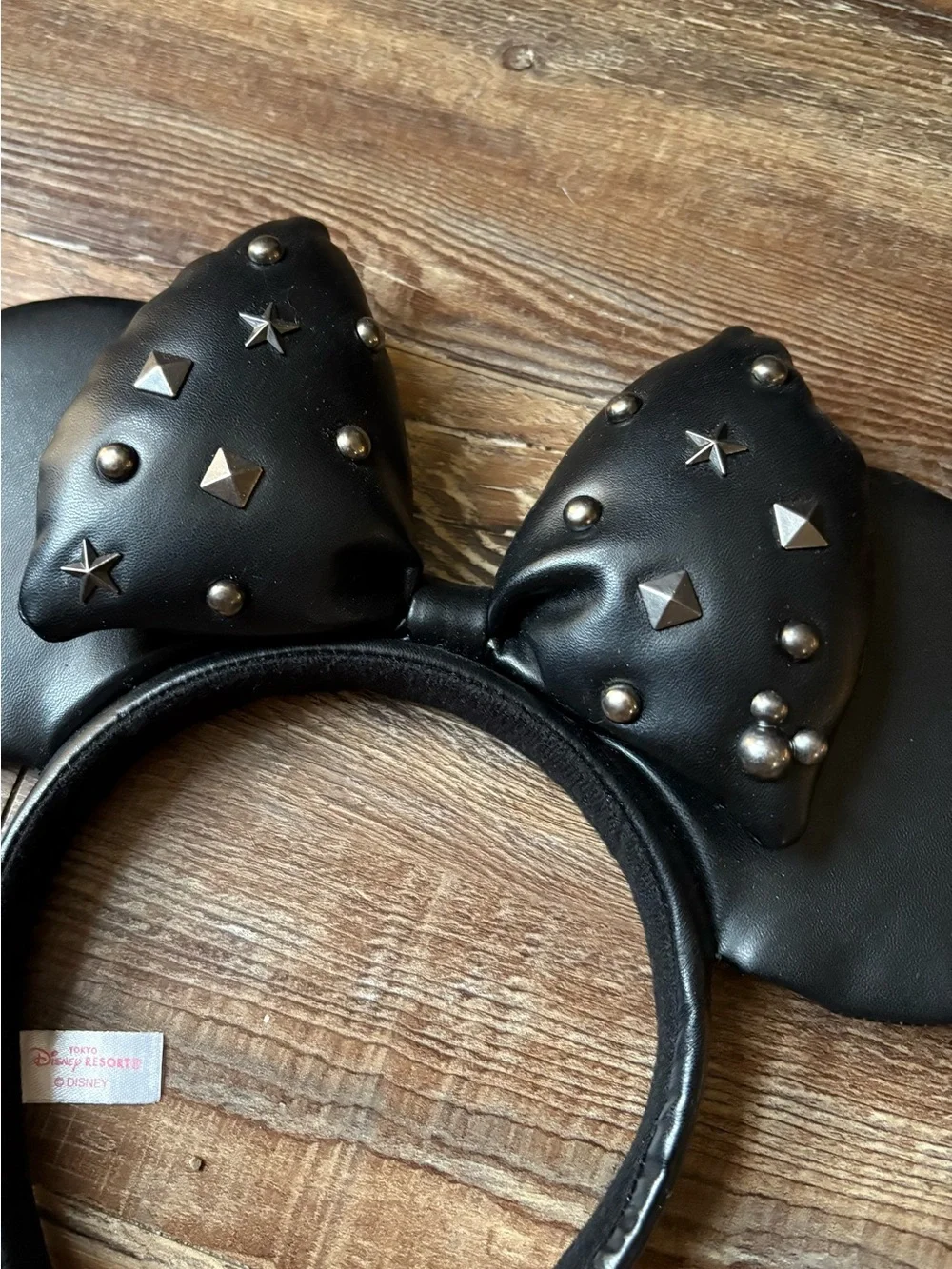 Tokyo Disney Black Faux Leather Studded Minnie Mouse Ear Headband